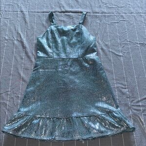 Zac Posen-Shimmering lined teal/blue/silver party Dress, sleeveless, LN!